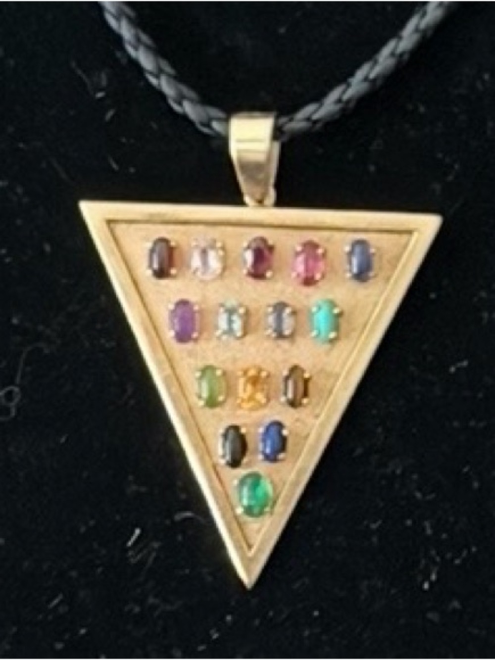 Custom & Handcrafted Vintage 14k Triangle Pendant w/18k Gold/Leather Choker OOAK - Picture 3 of 11